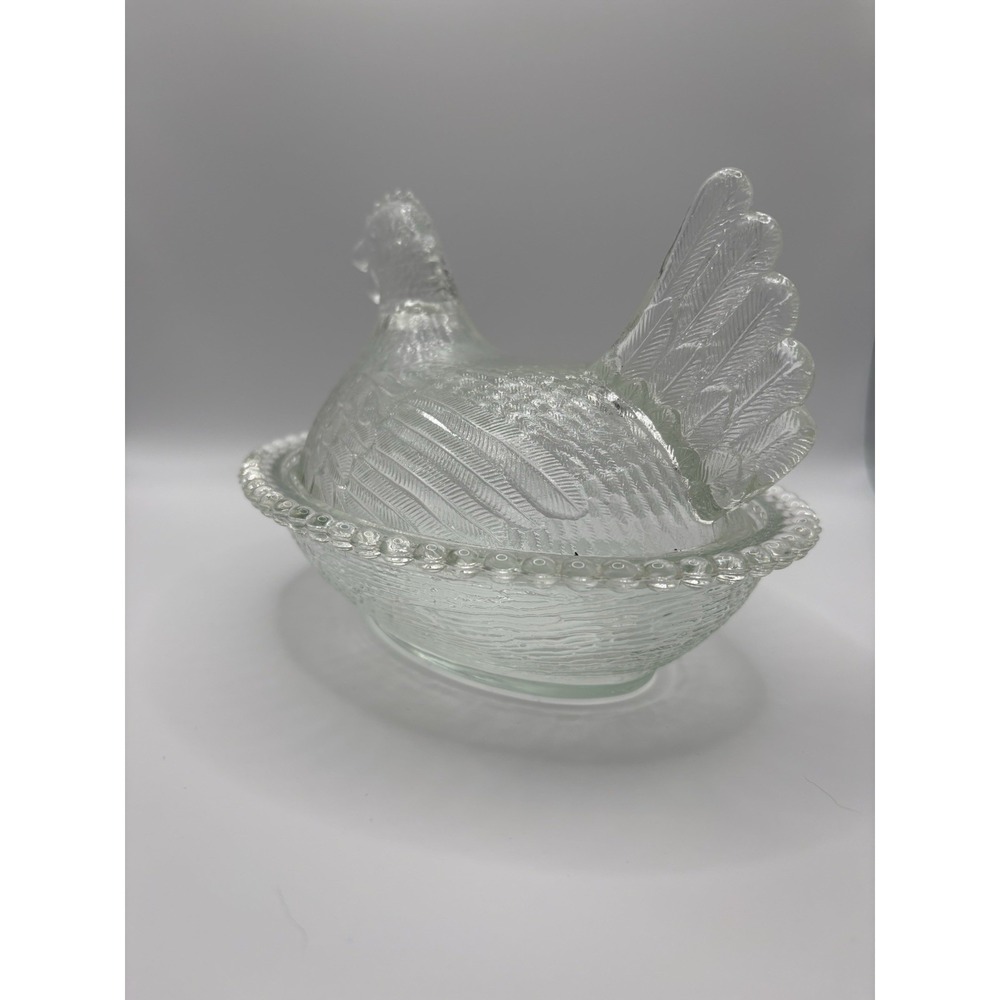 Vintage Indiana Glass Clear Large 7" Hen on Nest Covered Dish MCM Farmhouse - Picture 5 of 15